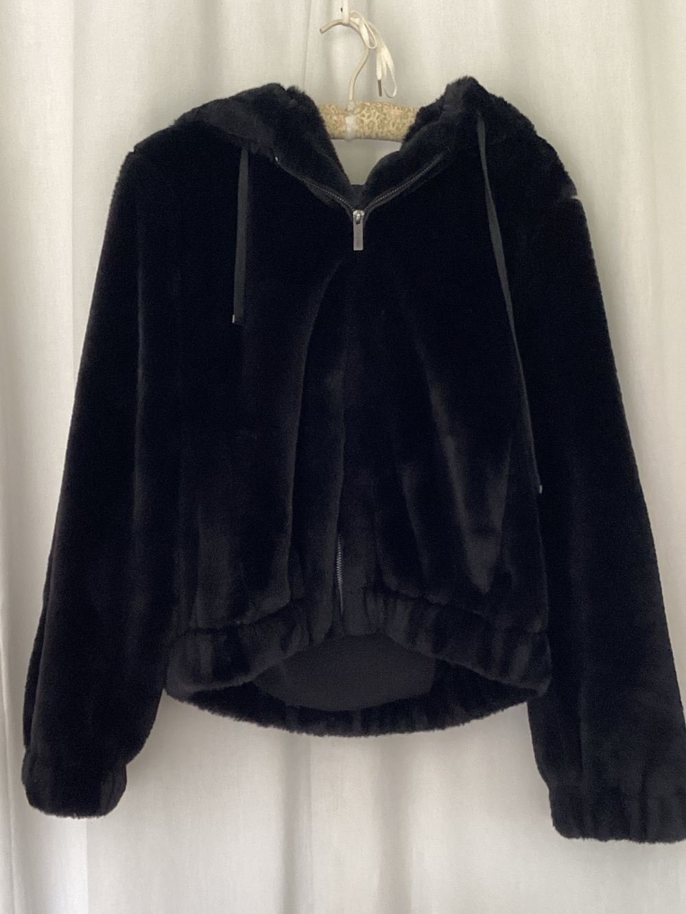 Sanctuary Black Faux Fur Hooded Teddy Jacket